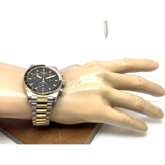 Tissot Men’s Watch Swiss Quartz Chronograph Black Dial Two Tone T1494172205100 - Picture 5 of 15